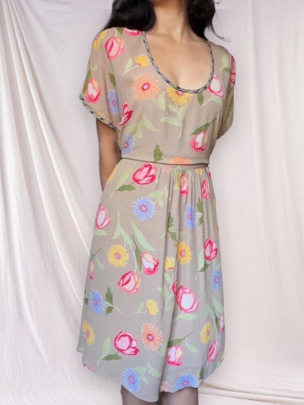 vintage 1980's 'zoe california' floral midi dress